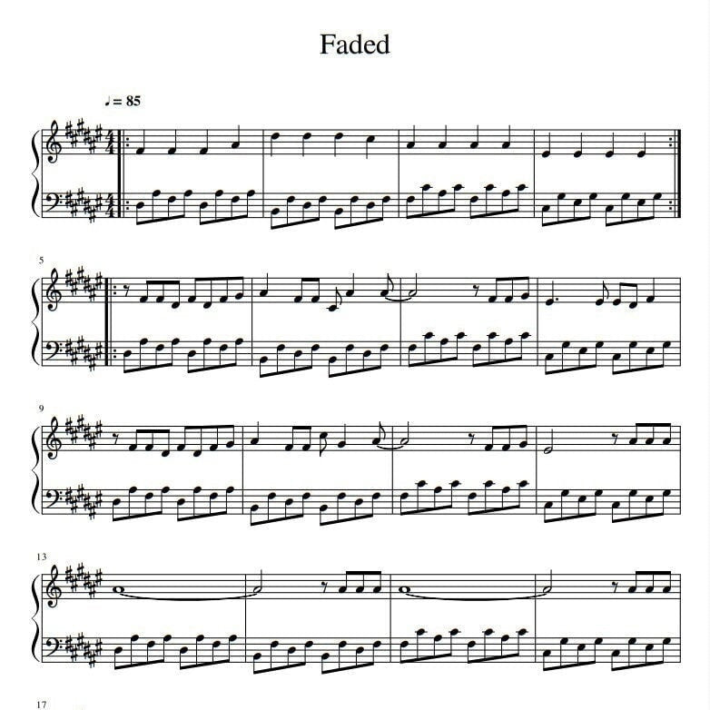 Alan Walker - Faded (Easy Piano Sheet Music) PDF