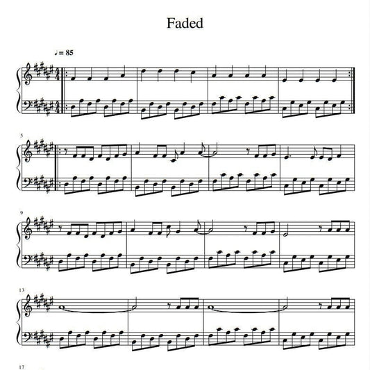 Alan Walker - Faded (Easy Piano Sheet Music) PDF