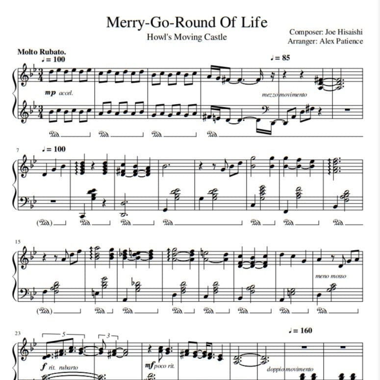 Howl's Moving Castle - Merry Go Round Of Life (Piano Sheet Music) PDF