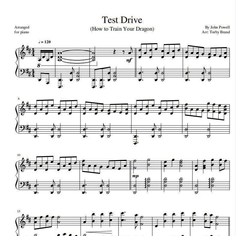 John Powell - Test Drive (From How To Train Your Dragon) *Piano sheet music; PDF