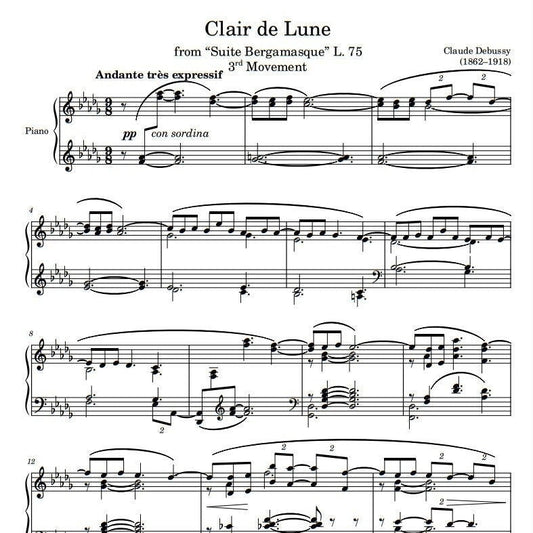 Debussy - Clair De Lune (Piano Sheet Music) PDF