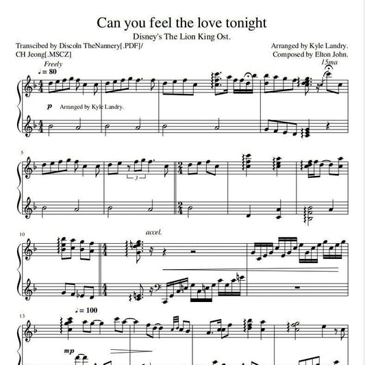 Elton John - Can you feel the love tonight, The Lion King (Piano Sheet Music) PDF