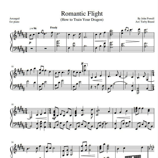 John Powell - Romantic Flight (From How to Train Your Dragon) / Piano sheet music; PDF