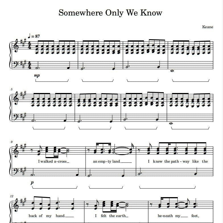 Keane - Somewhere only we know (Piano Sheet Music) PDF