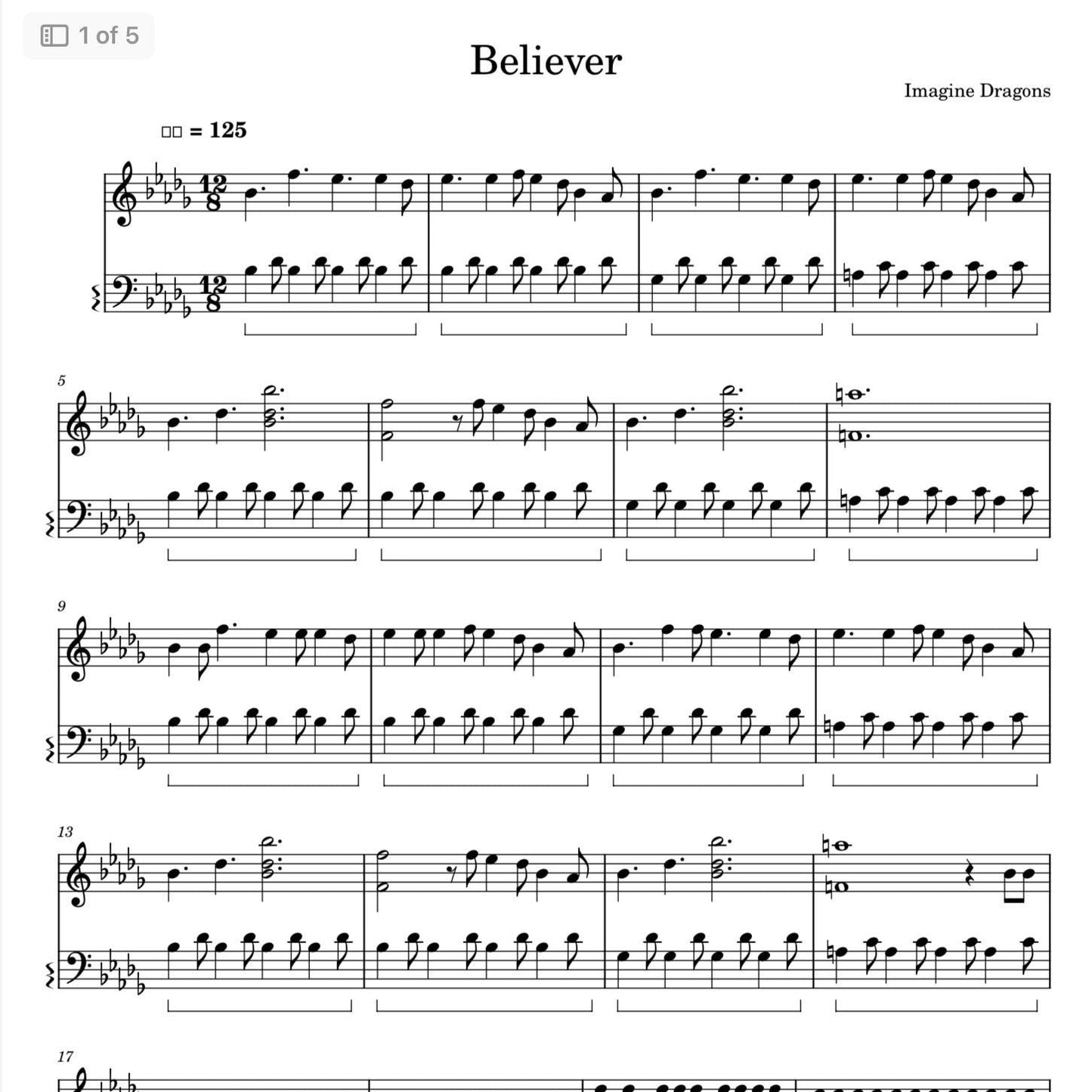 Imagine Dragons - Believer (Piano Sheet Music) PDF