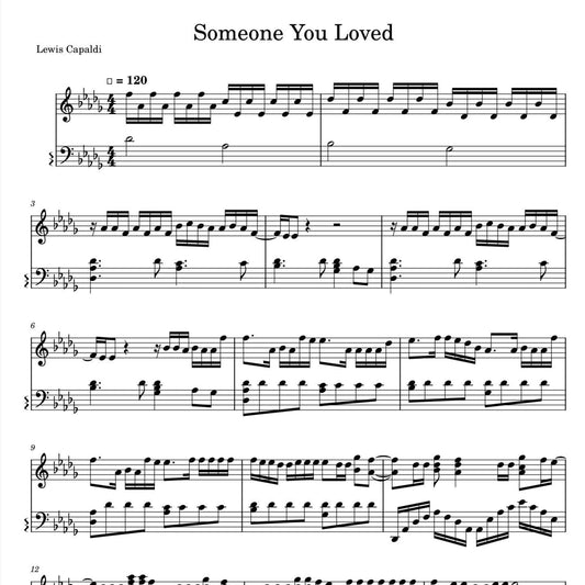 Lewis Capaldi - Someone You Loved (Piano Sheet Music) PDF