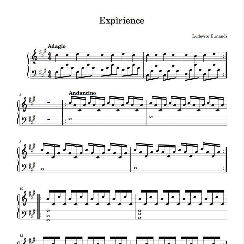 Eunaudi - Experience (Piano Sheet Music) PDF