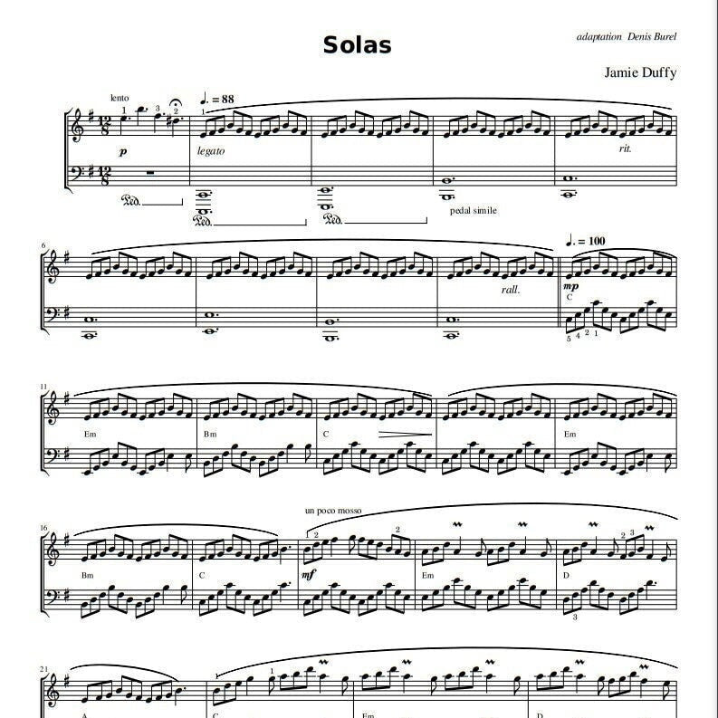 Jamie Duffy - Solas (Piano Sheet Music) PDF