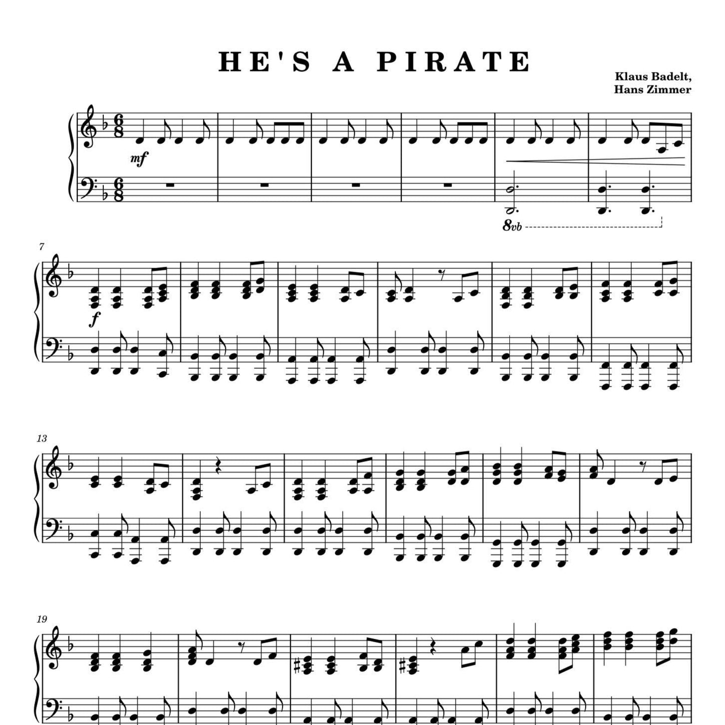 Pirates of the Caribbean theme - He’s a pirate (Piano Sheet Music) PDF