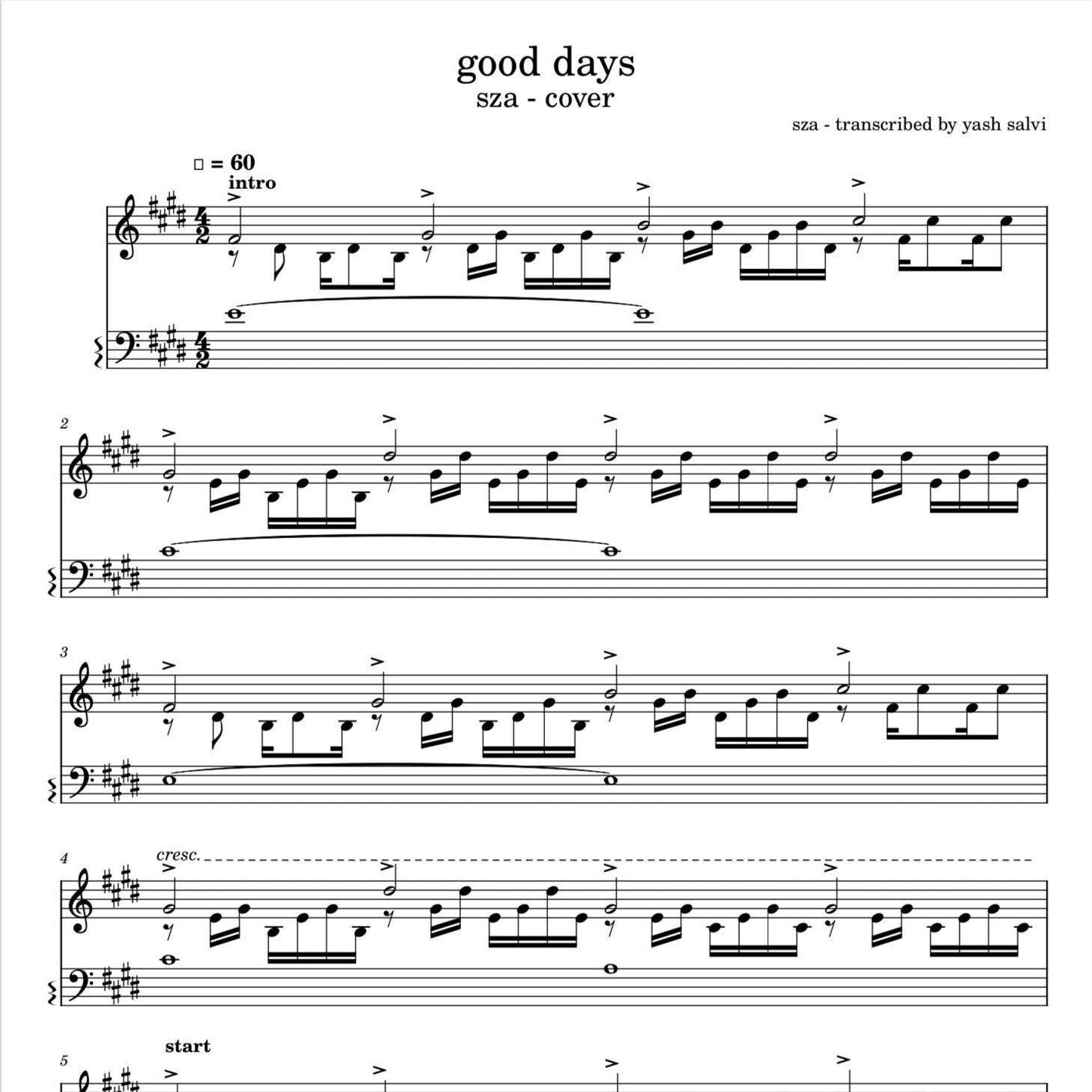 SZA - Good Days (Piano Sheet Music) PDF