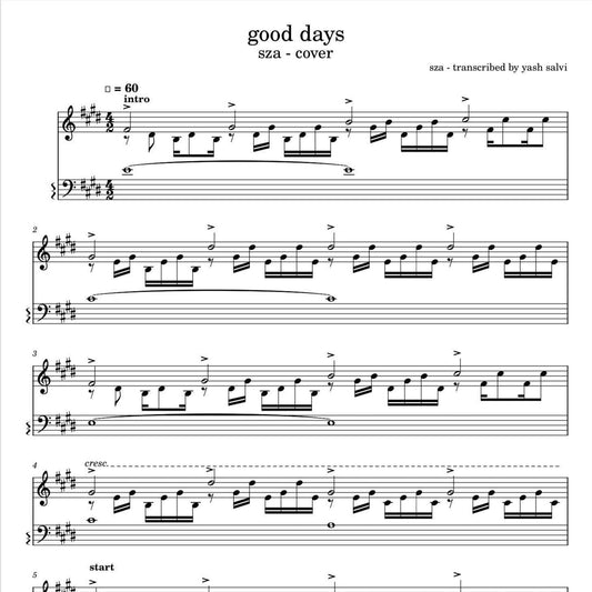 SZA - Good Days (Piano Sheet Music) PDF