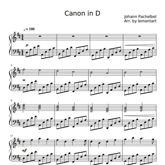 Pachelbel - Canon in D (Piano Sheet Music)