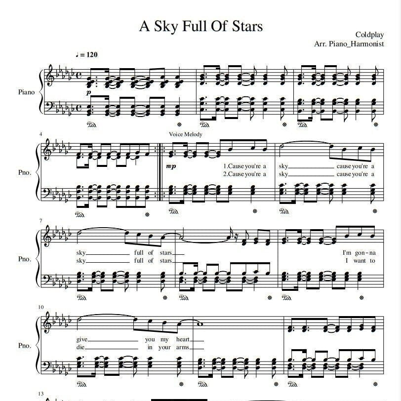 Coldplay - A Sky Full Of Stars (Piano Sheet Music) PDF