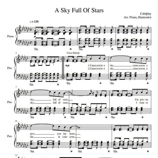 Coldplay - A Sky Full Of Stars (Piano Sheet Music) PDF