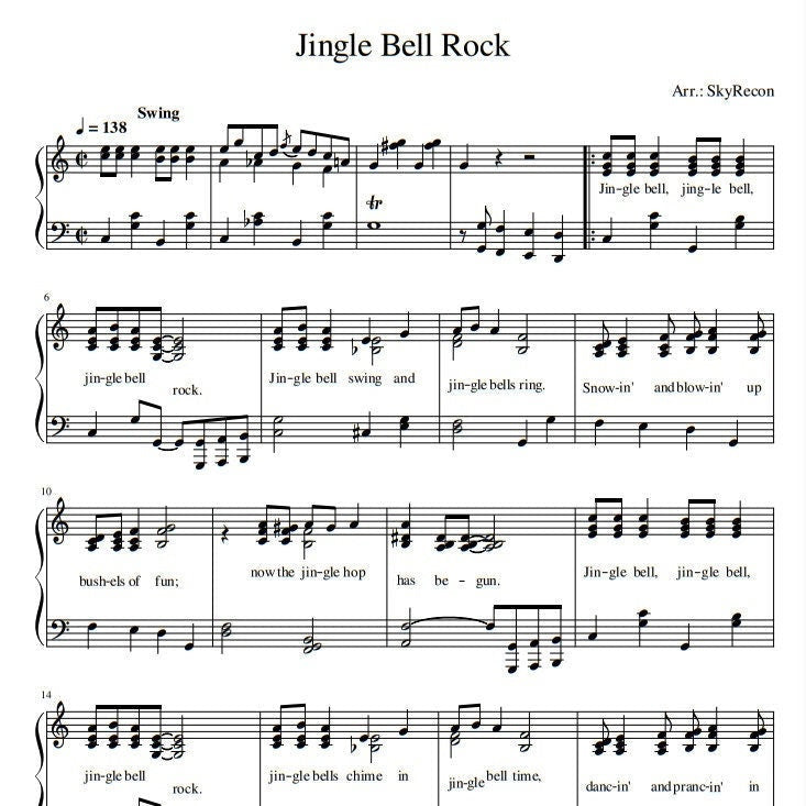 Jingle Bell Rock (Piano Sheet Music) Downloadable PDF