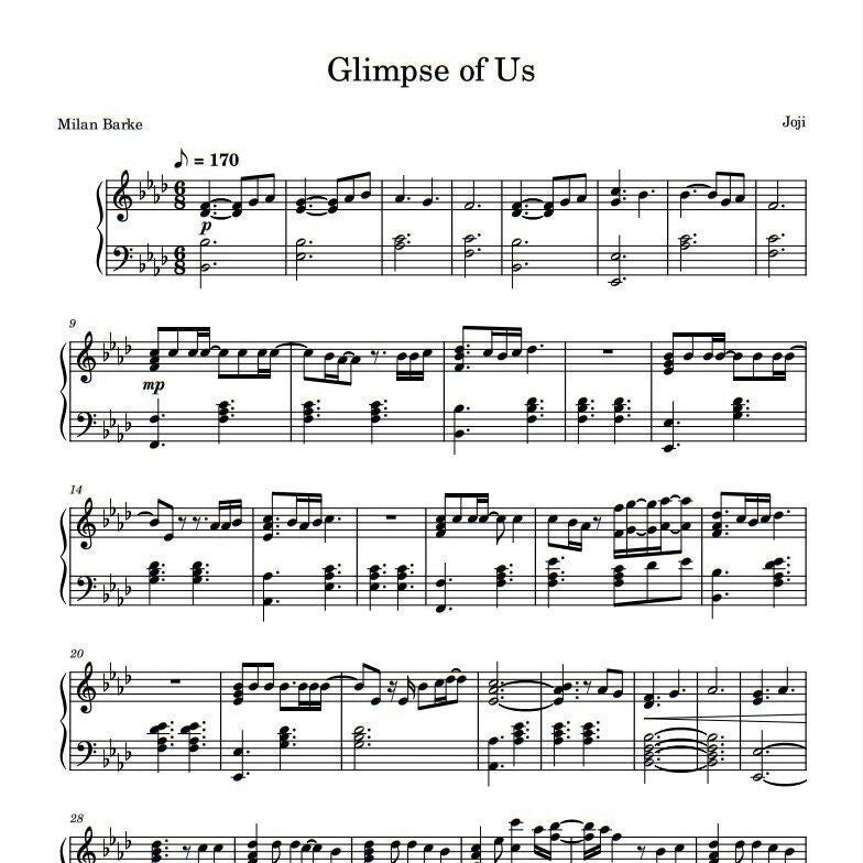 Joji - Glimpse Of Us (Piano Sheet Music) PDF