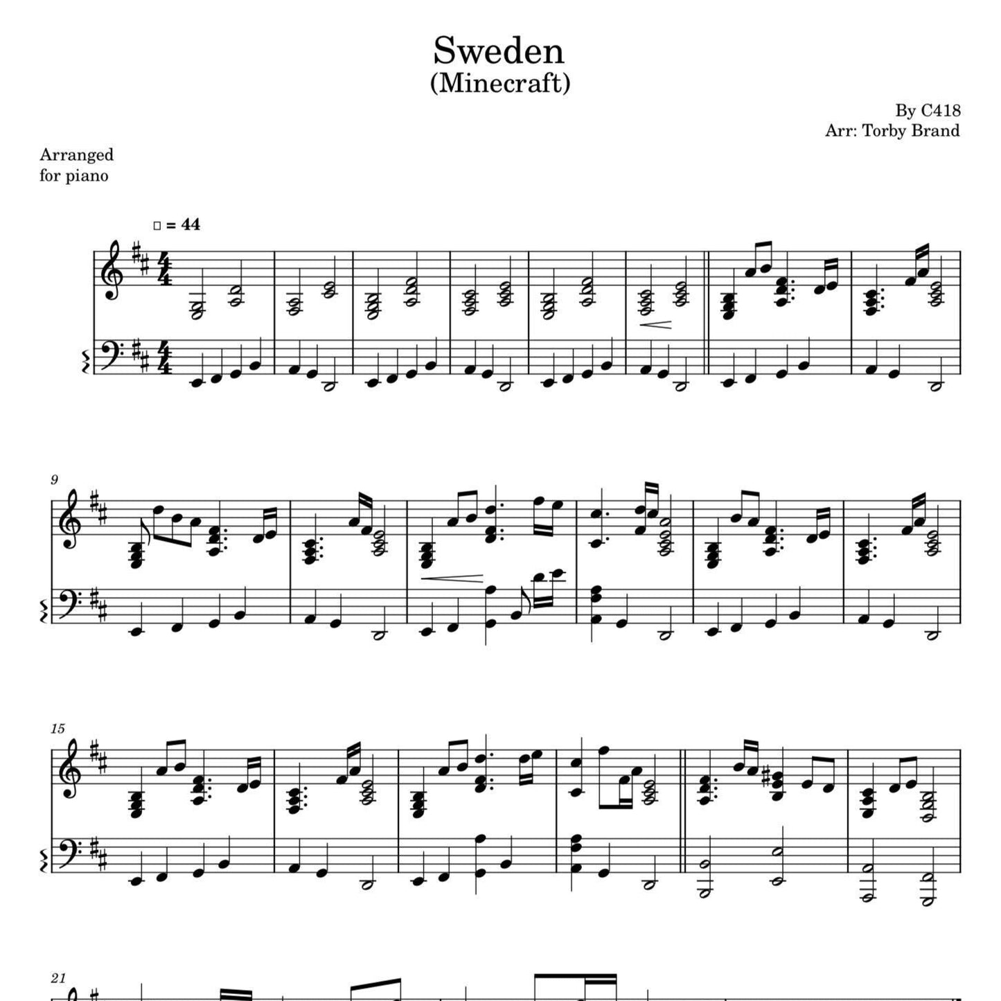 Sweden - Minecraft (Piano Sheet Music) PDF