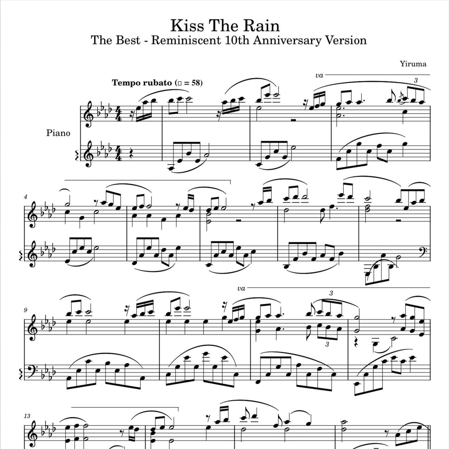 Yiruma - Kiss The Rain (Piano Sheet Music) PDF