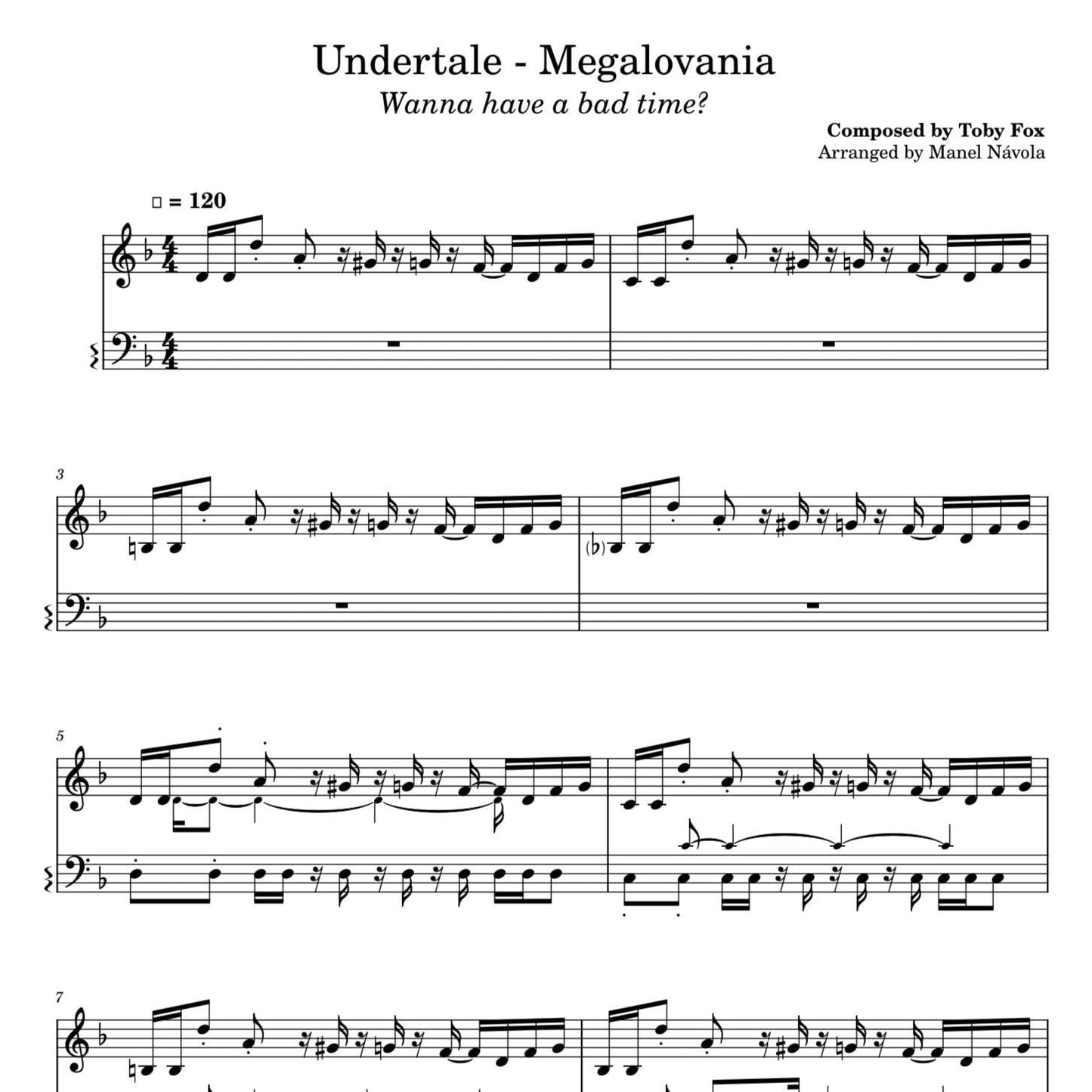 Undertale - Megalovania (Piano Sheet Music) PDF