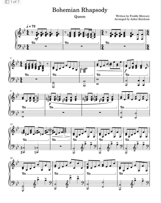 Queen - Bahemian Rhapsody (Piano Sheet Music) PDF