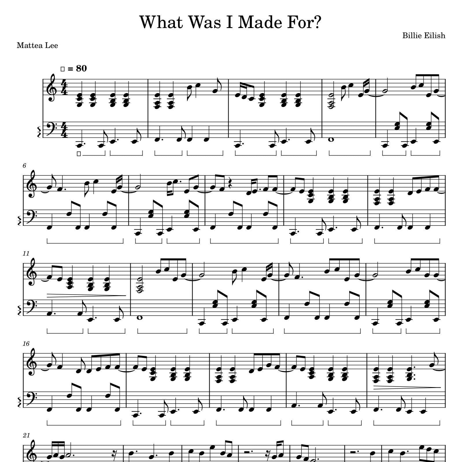 Billie Eilish - What was I made for (Piano Sheet Music) PDF