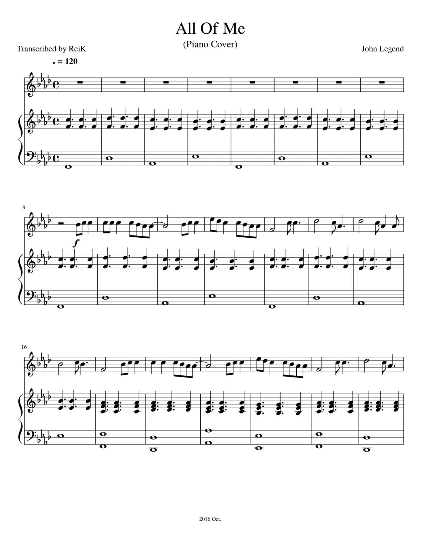 John Legend - All of me (Piano Sheet Music) PDF