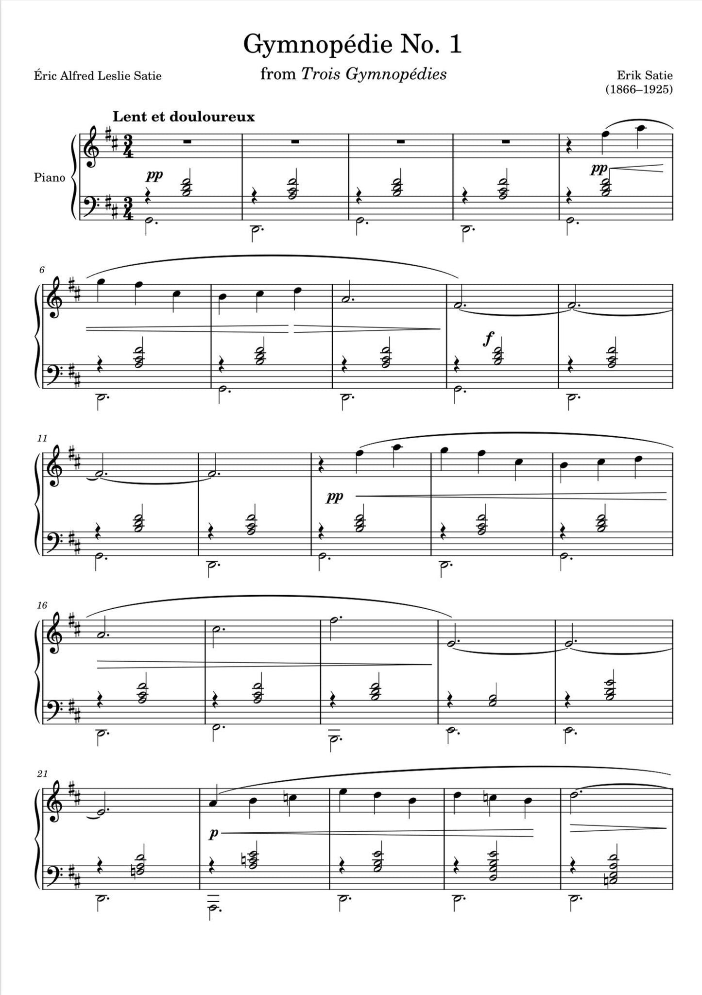 Satie - Gymnopédie No. 1 (Piano Sheet Music)