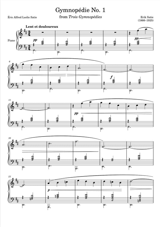 Satie - Gymnopédie No. 1 (Piano Sheet Music)