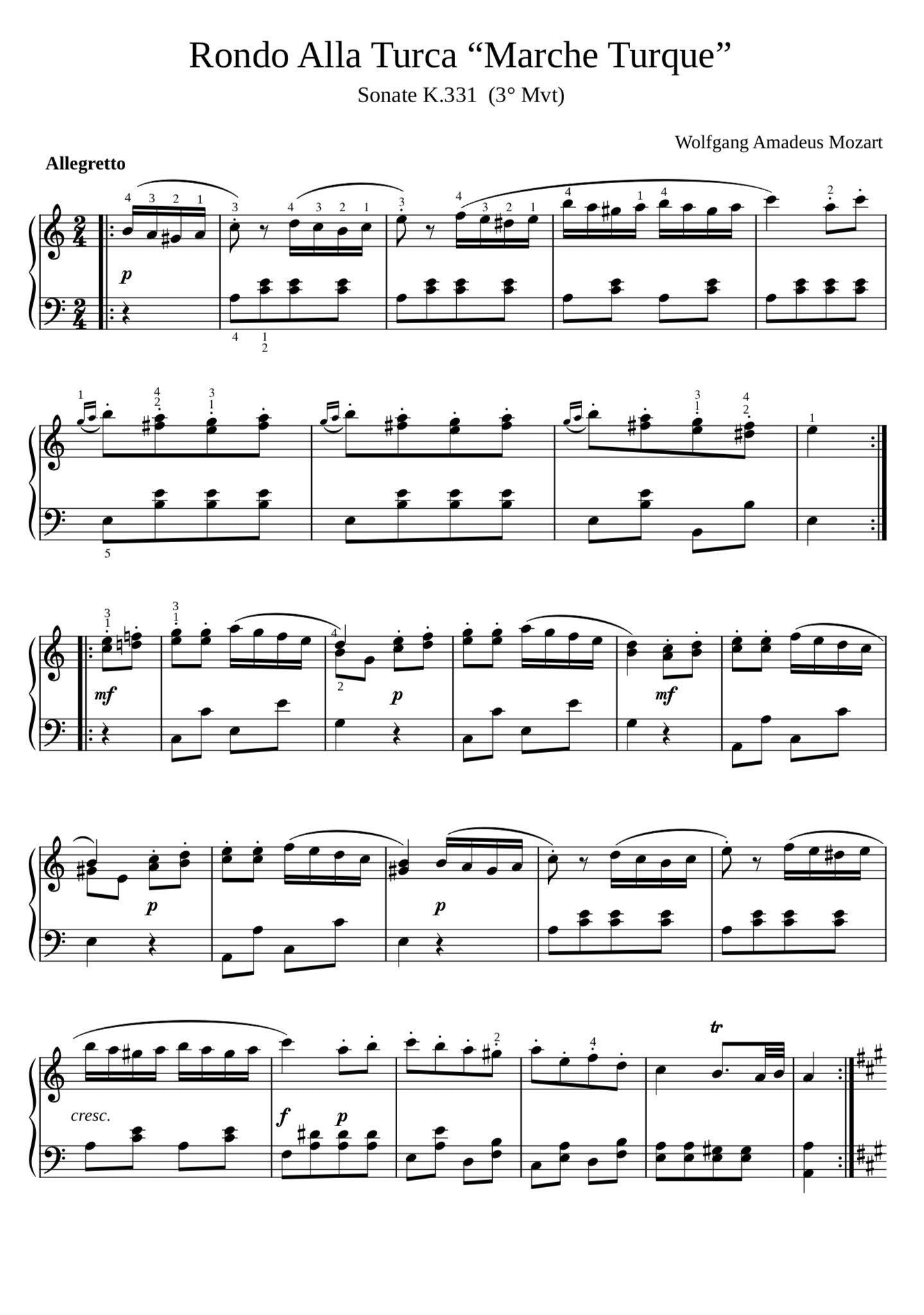 Mozart - Turkish March (Piano Sheet Music)