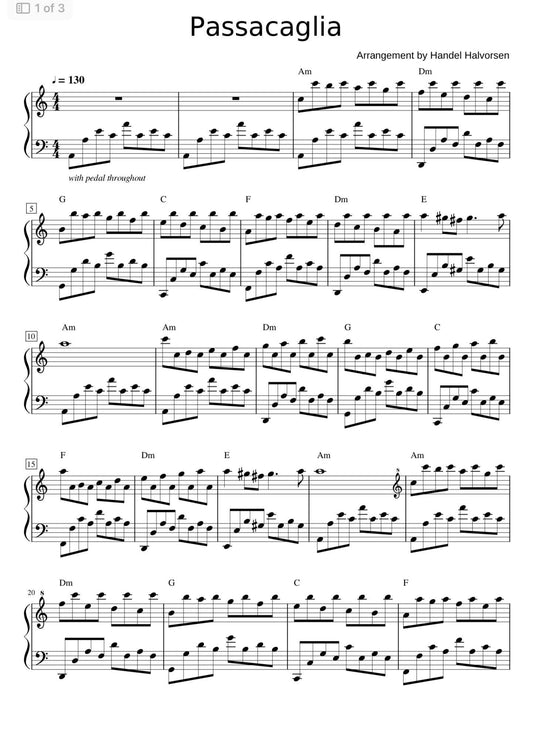 Handel - Passacaglia (Piano Sheet Music) PDF