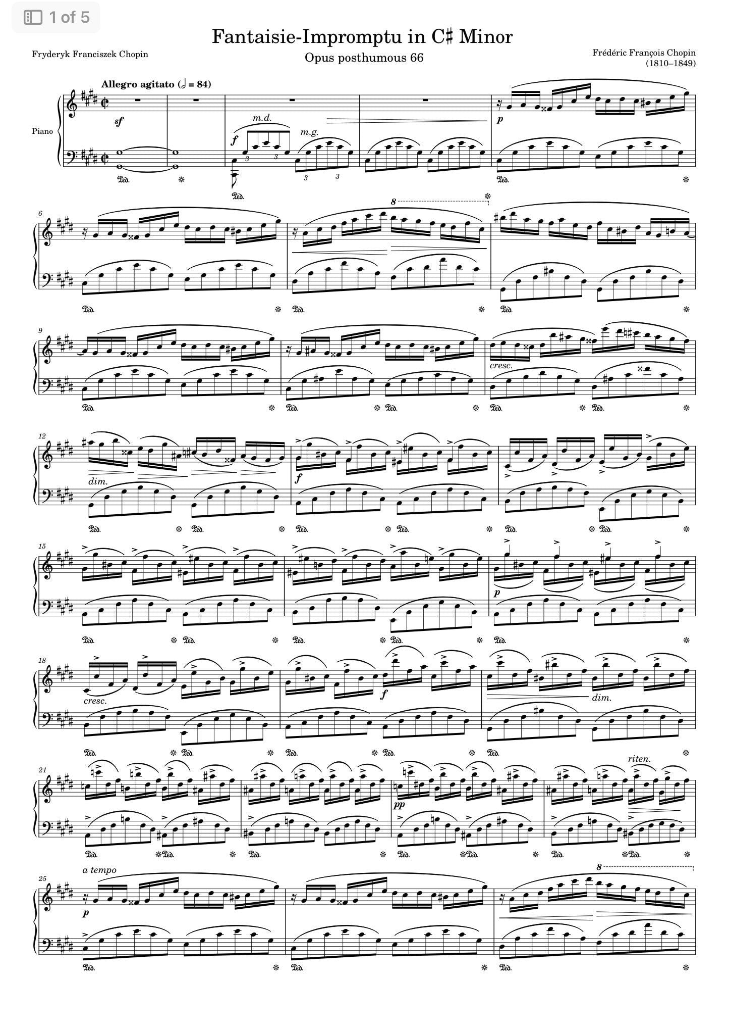 Chopin - Fantaisie Impromuptu in C# Minor (Piano Sheet Music) PFD