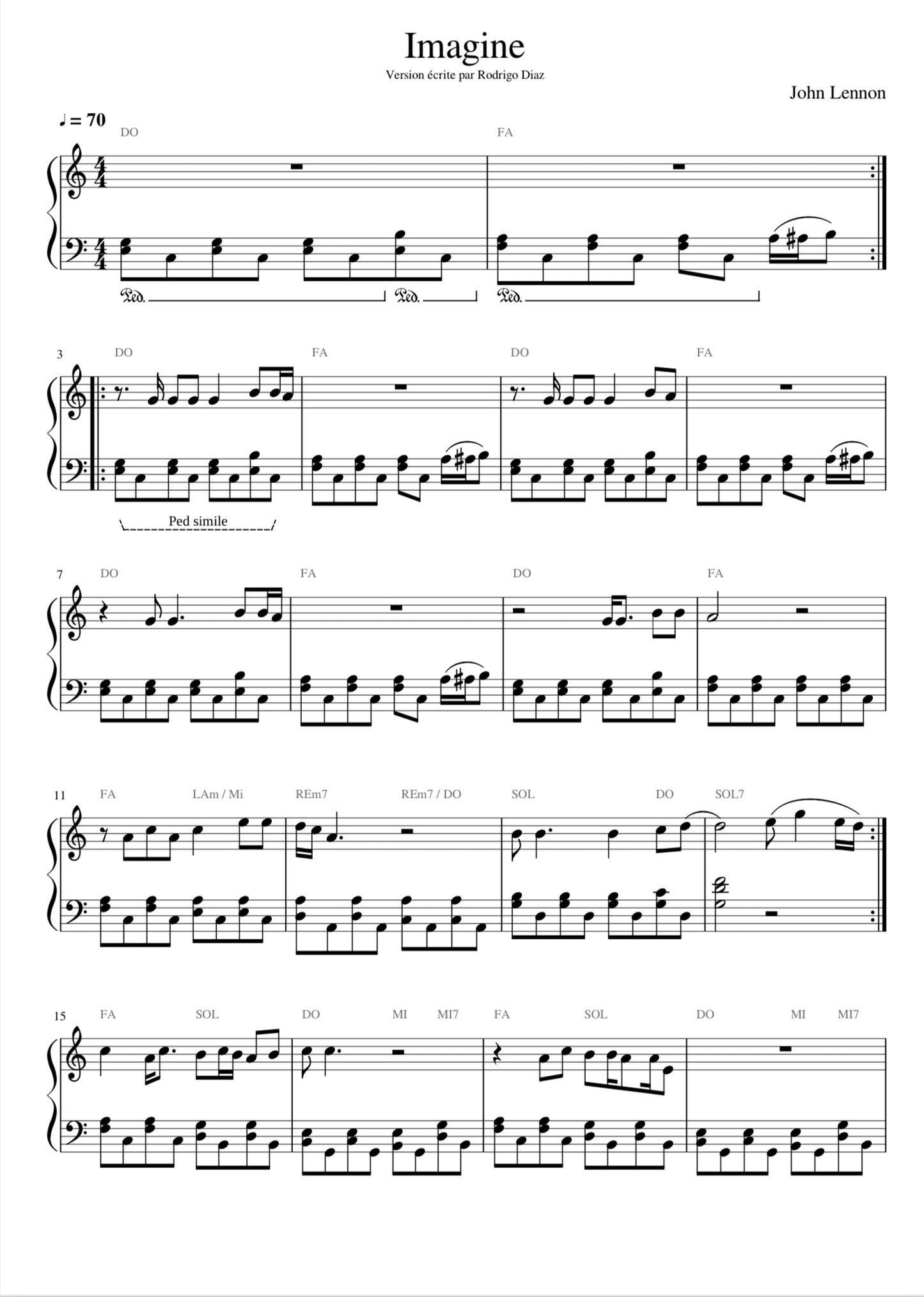 John Lennon - Imagine (Piano Sheet Music) PDF